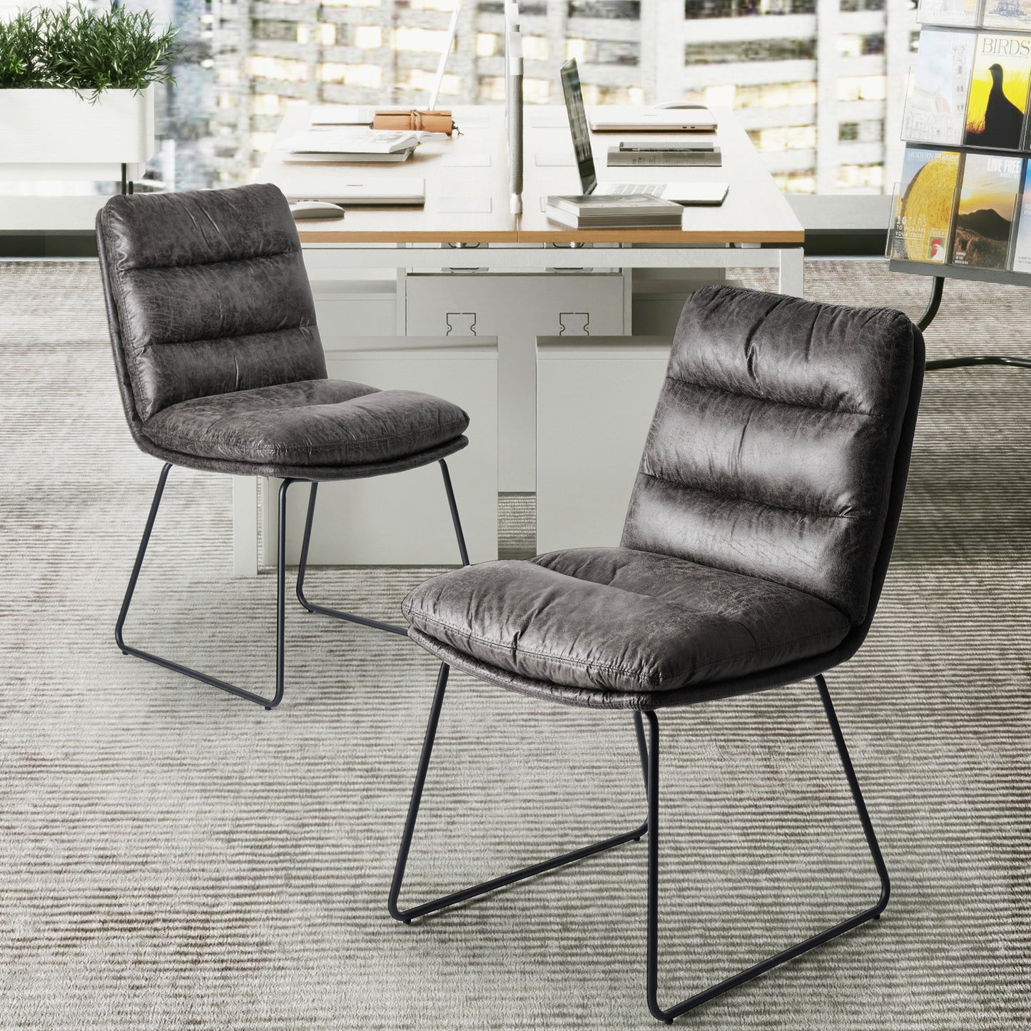 Steffen Faux Leather Dining Chairs, Set of 2, Grey