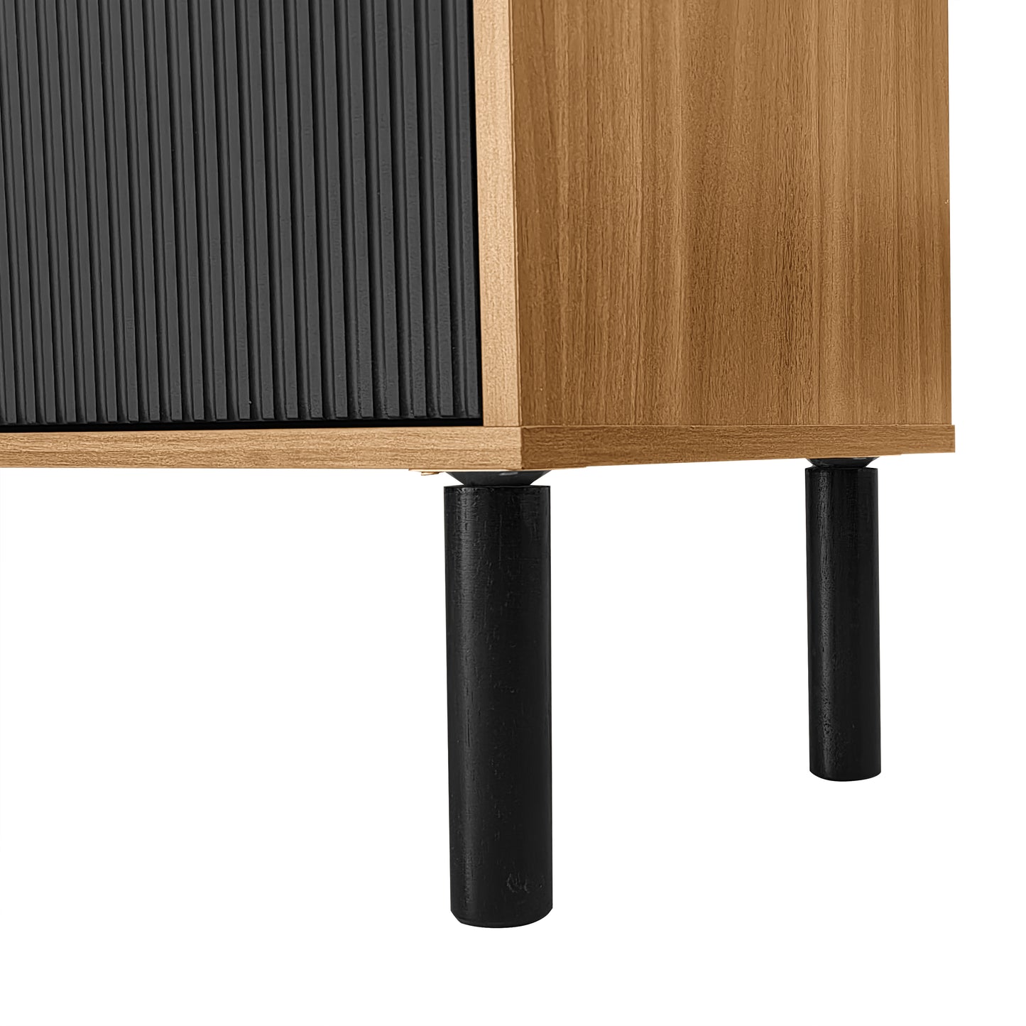 Norden Modern Wood TV Stand with Four-Door Storage, Black and Natural