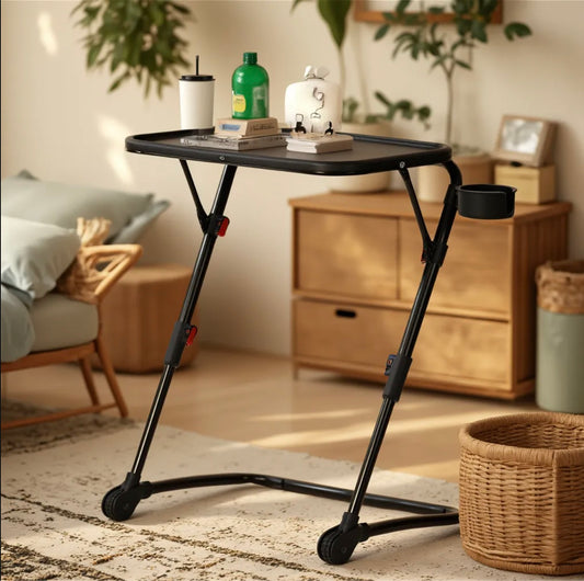 Baseline Modern Foldable Tray Table, Adjustable Height, Black