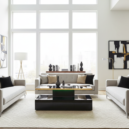 Nova High-Gloss Coffee Table with LED Lighting and Storage, Black