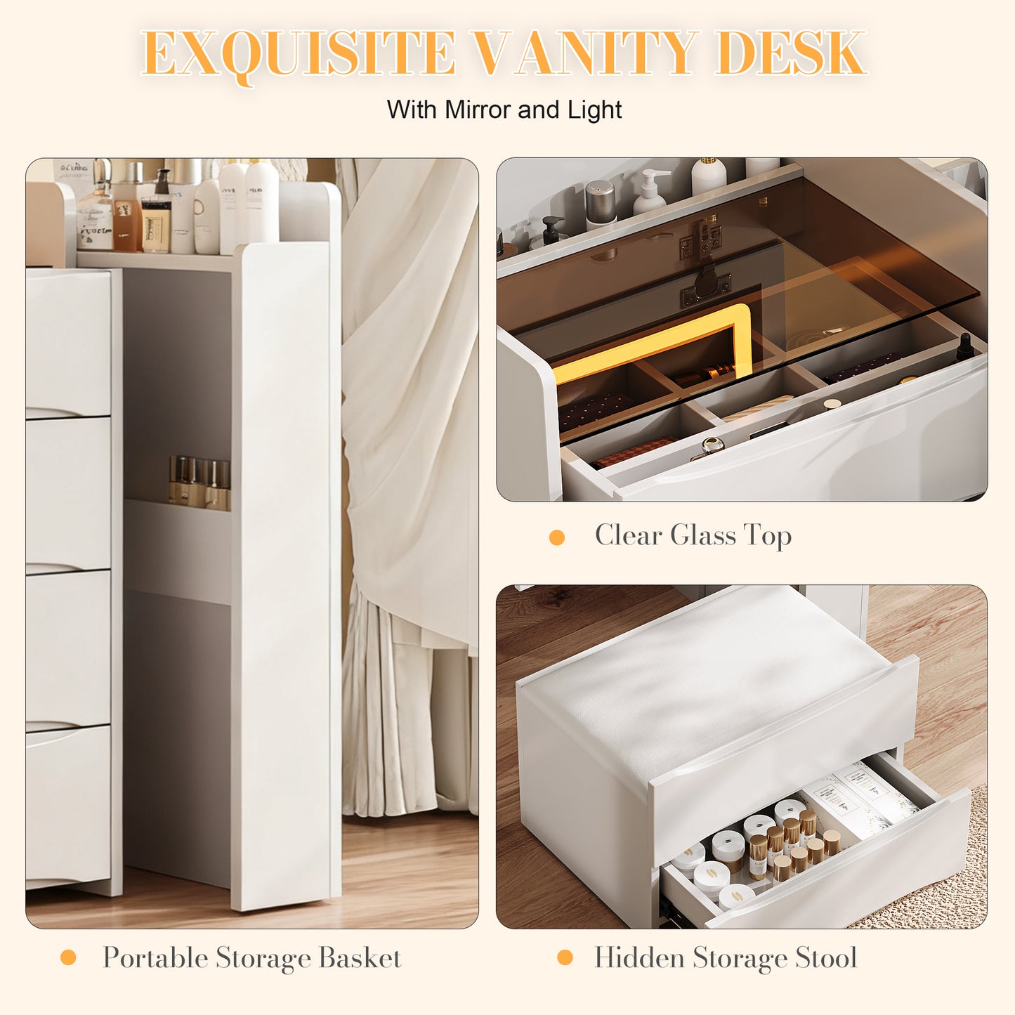 Elowen Makeup Vanity Desk Set, White