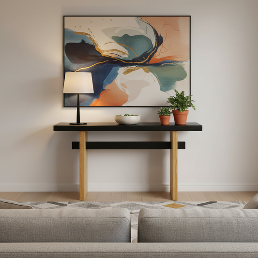 Atwell Console Table, 59.25", Black & Natural