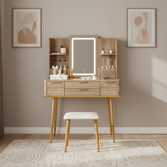 Aurelia Makeup Vanity Desk Set, Warm Brown