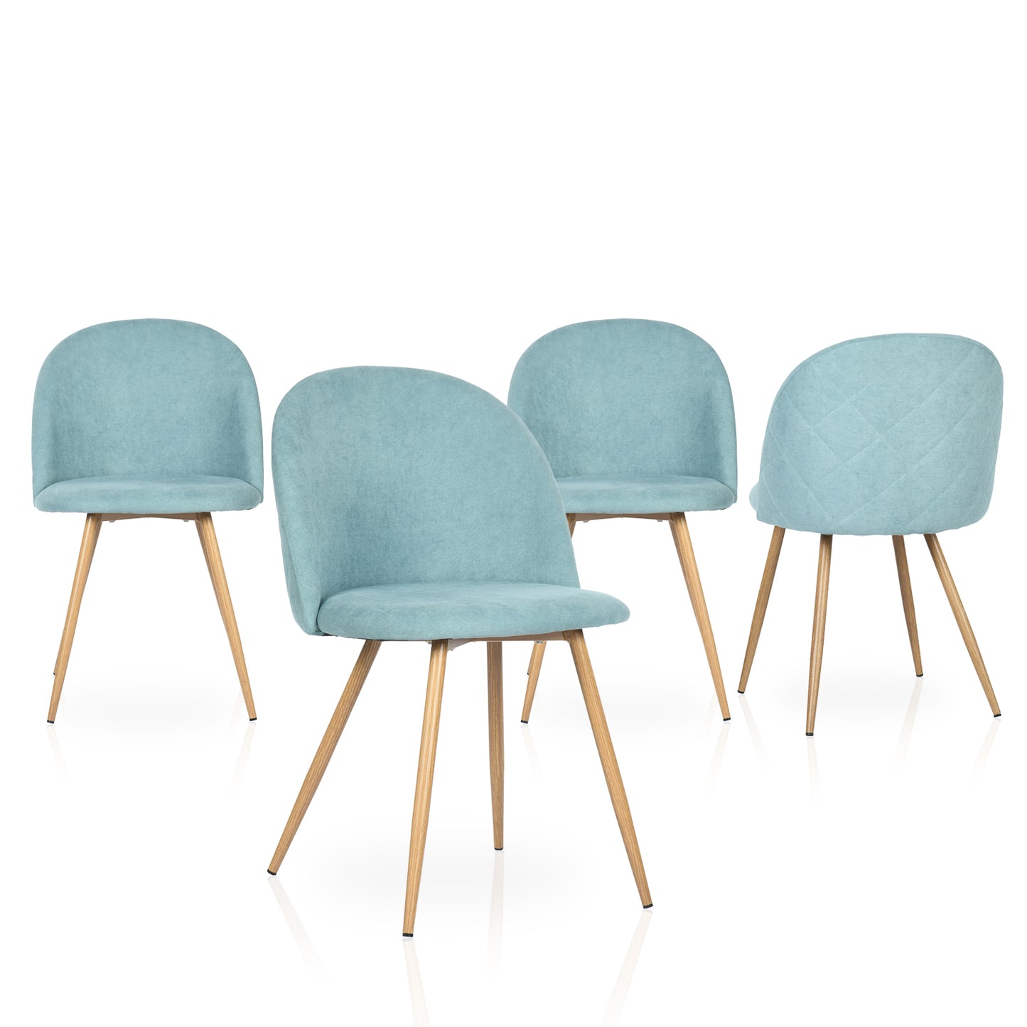 Lancelot Wooden Dining Table Set with Puzzle Side Chairs, 5-Piece Set, Aloe Blue Fabric