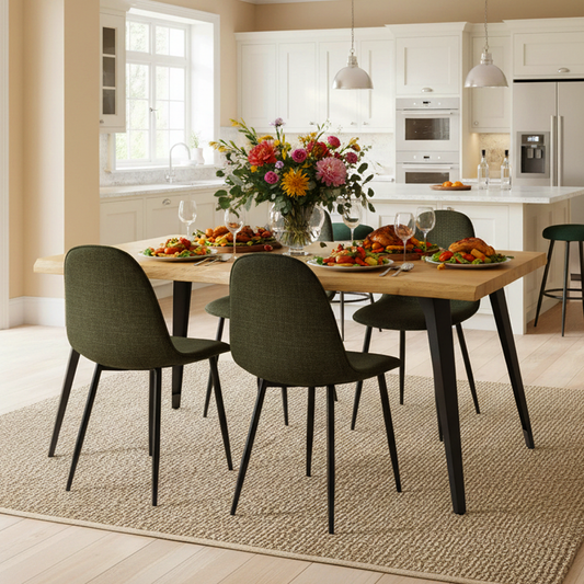 Lancelot Oak-Color Dining Set, 5-Piece with Charlton Green Chairs