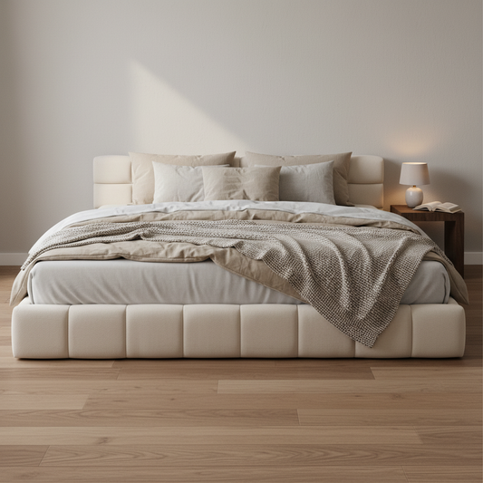 Harbor Upholstered Platform Bed, King, Beige