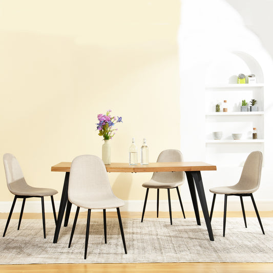 Lancelot Oak-Color Dining Set, 5-Piece with Charlton Khaki Beige Chairs