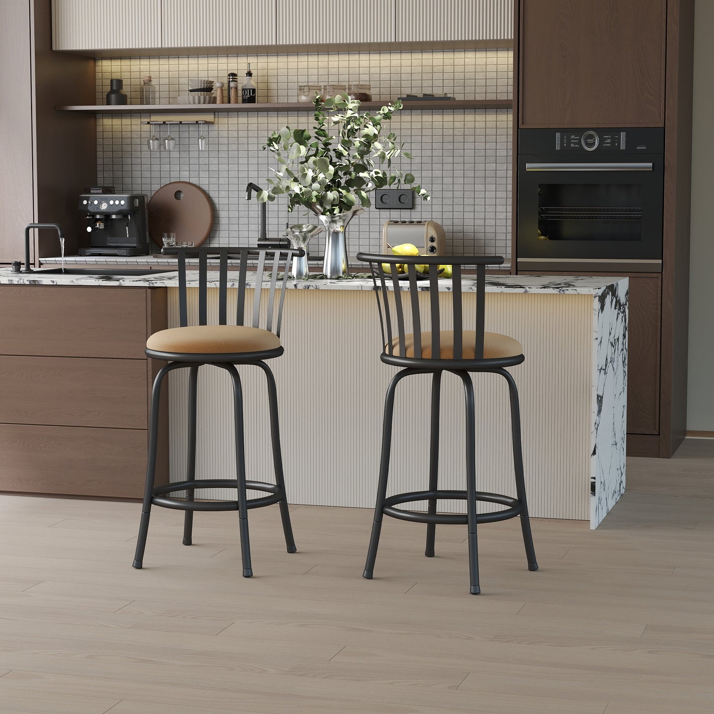 Pistil 24"/29" Adjustable Swivel Counter & Bar Stools, Set of 2, Beige & Black