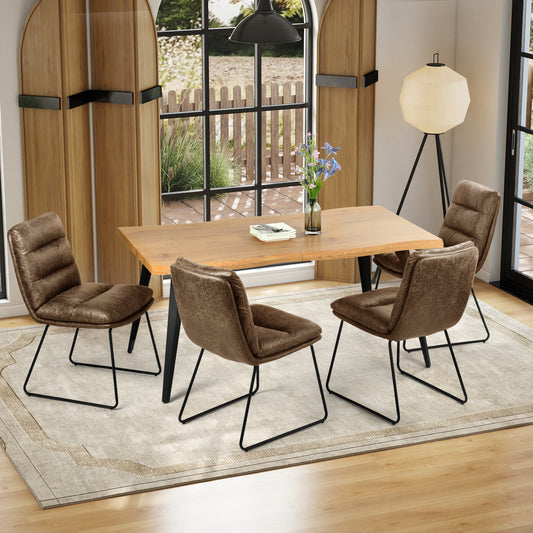 Lancelot Wooden Dining Table Set with Steffen Side Chairs, 5-Piece Set, Brown Faux Leather