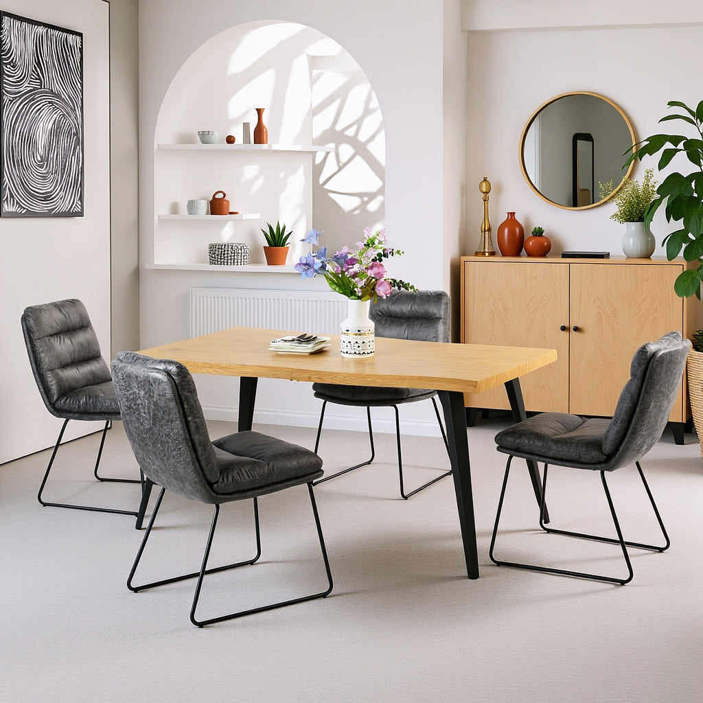 Lancelot Wooden Dining Table Set with Steffen Side Chairs, 5-Piece Set, Grey Faux Leather