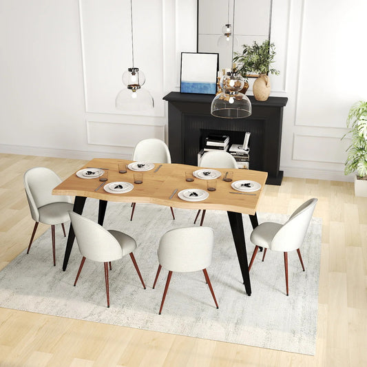 Lancelot Oak-Color Dining Set, 7-Piece with Haven Beige Fabric Chairs