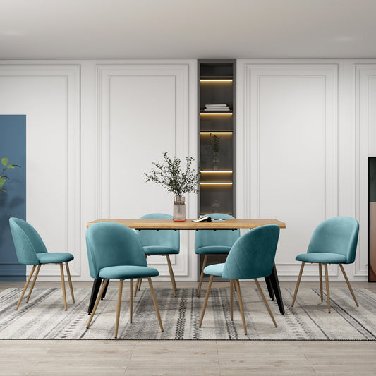 Lancelot Wooden Dining Table Set with Puzzle Side Chairs, 5-Piece Set, Aloe Blue Fabric