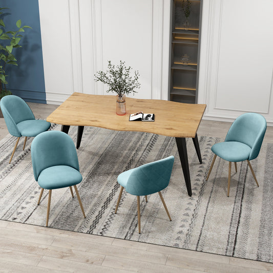 Lancelot Wooden Dining Table Set with Puzzle Side Chairs, 5-Piece Set, Aloe Blue Fabric