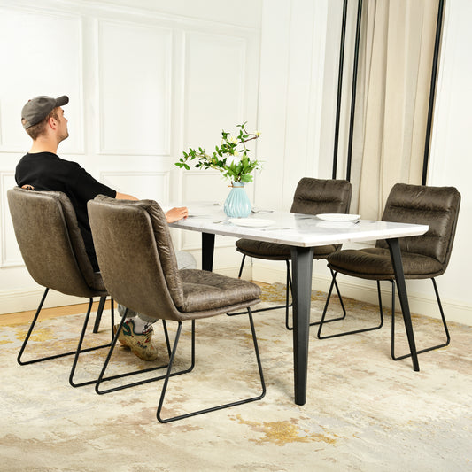 Stan Marble-Look Dining Table with Steffen Faux Leather Chairs, 5-Piece Set, Grey