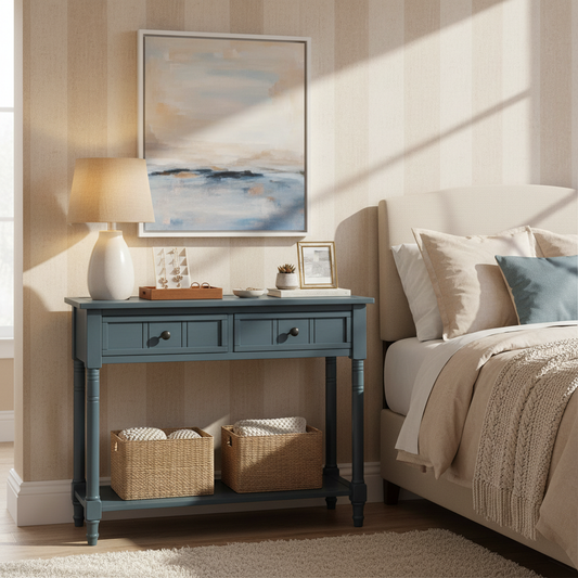 Langford Traditional Console Table, Blue