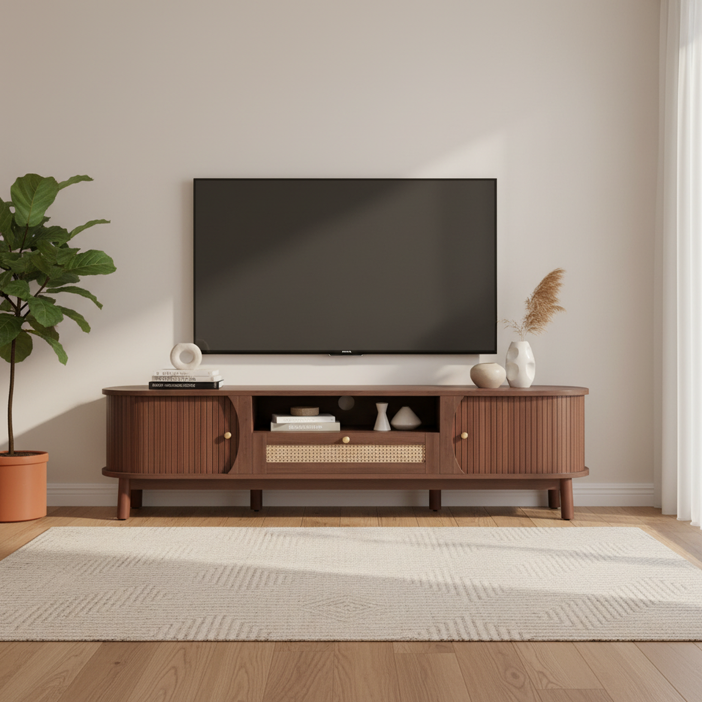 Linden TV Stand, 65", Dark Wood