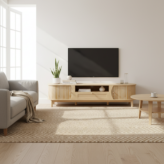 Linden TV Stand, 65", Light Wood