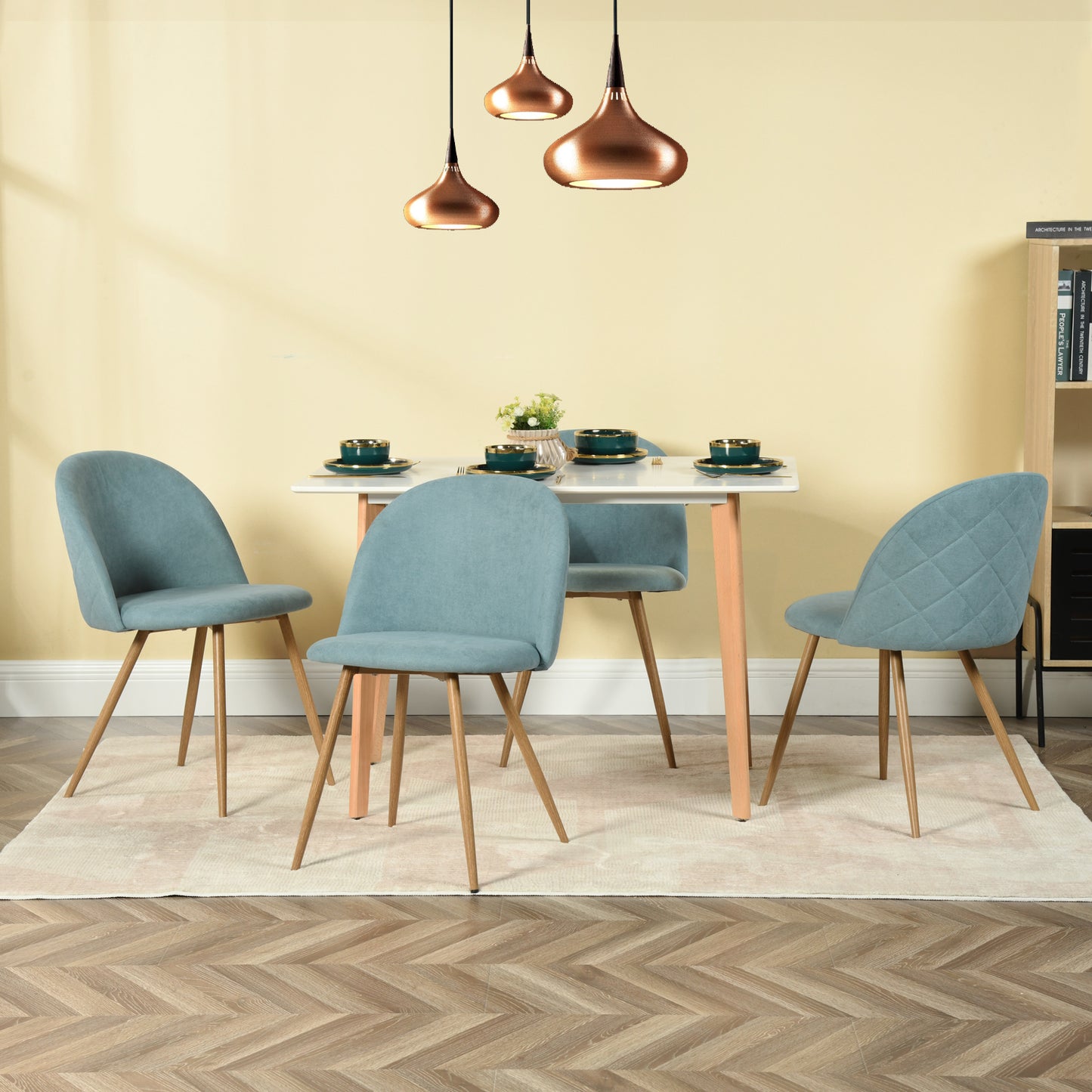 Puzzle Upholstered Dining Chairs, Set of 4, Aloe Blue