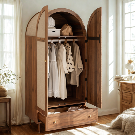 Roselin Walnut-Look Wardrobe Armoire with Drawer