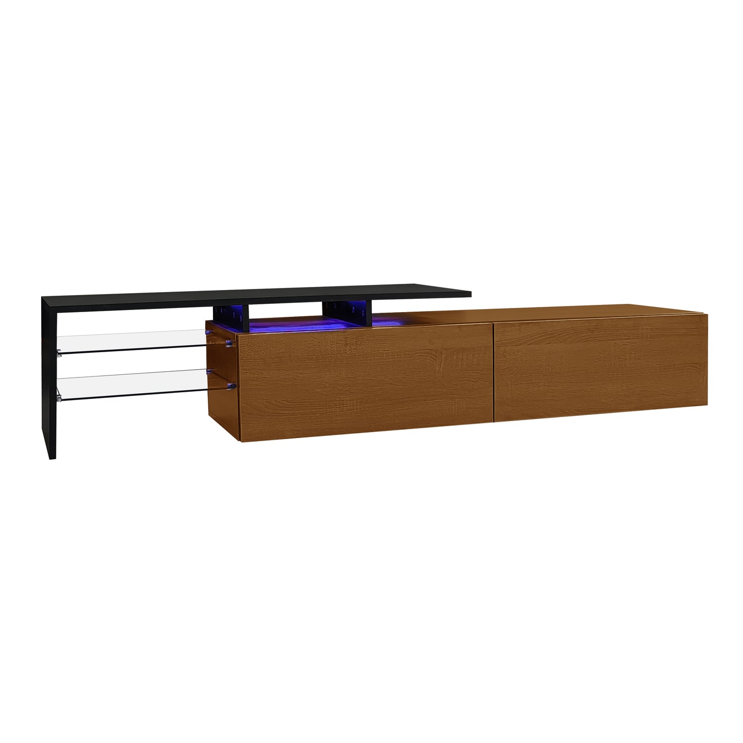 Oden Modern LED TV Stand with Storage Drawers, Black and Natural