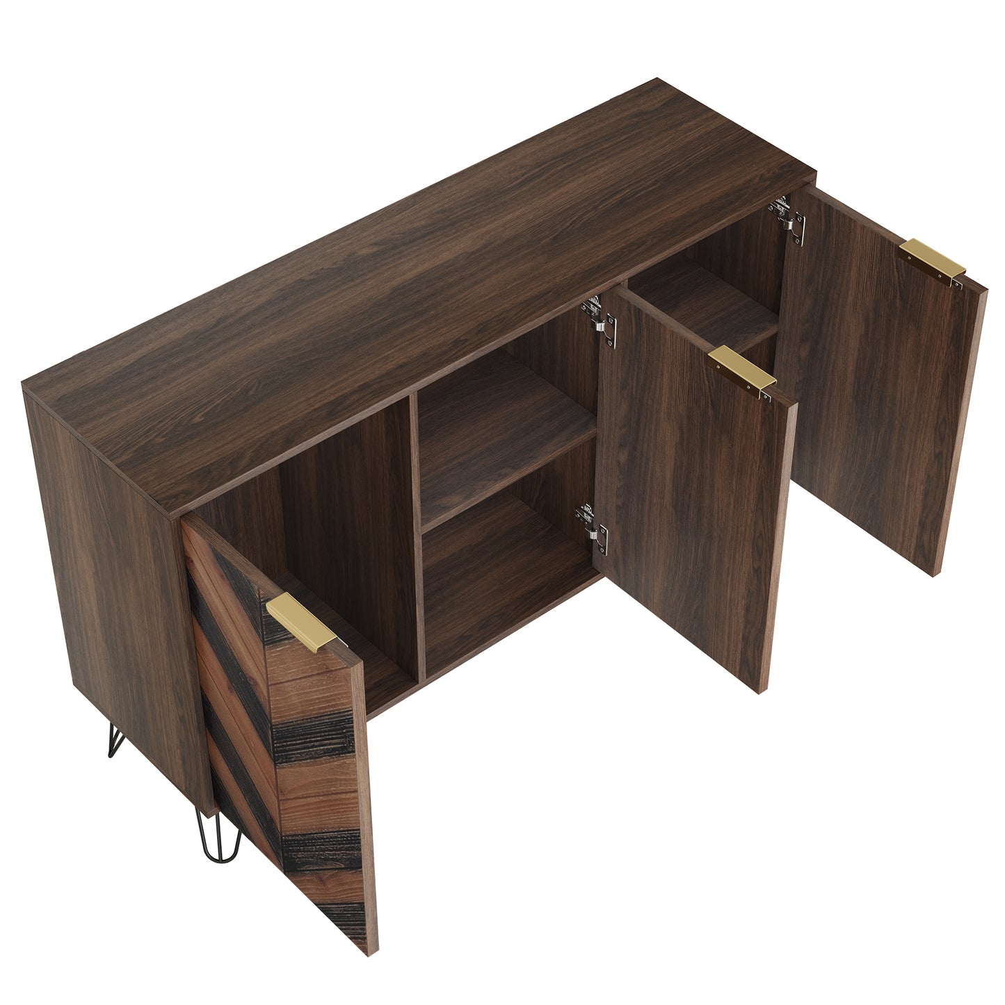 Arden Chevron Wood-Pattern 3-Door Sideboard with Adjustable Shelves, Natural