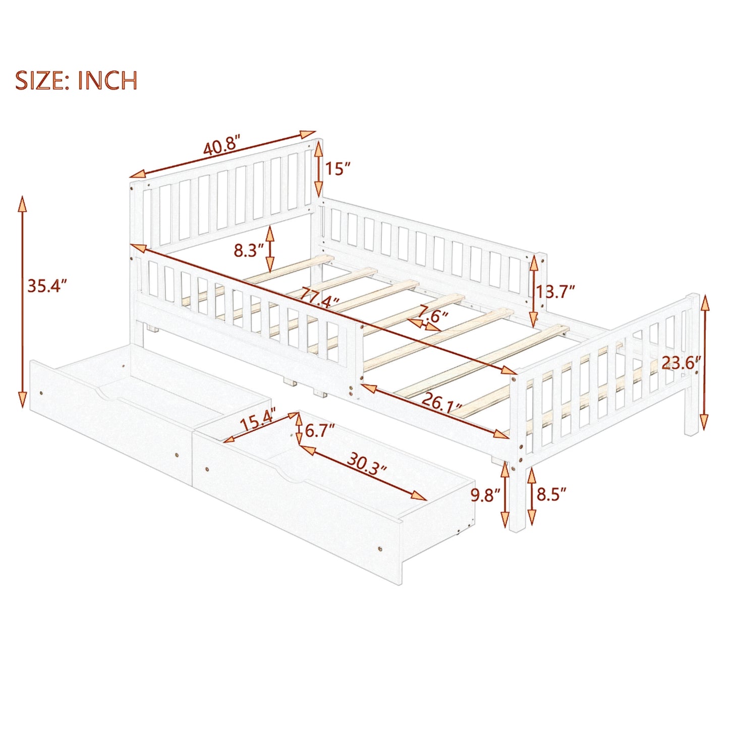 Rowan Wood Platform Kids Bed with Storage Drawers, Twin, Grey