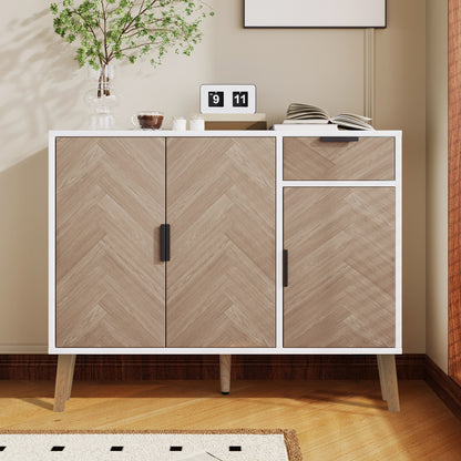 Ashbury Chevron Storage Cabinet, 35.5", White with Wooden Doors