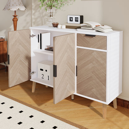 Ashbury Chevron Storage Cabinet, 35.5", White with Wooden Doors