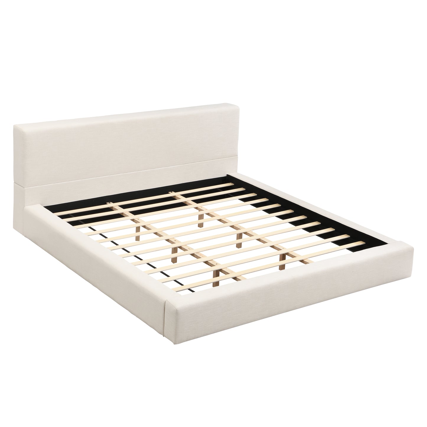 Porter Linen-Look Upholstered Platform Bed, King, Beige