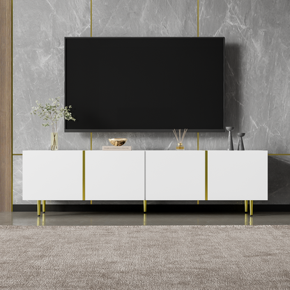 Goldridge Lacquered White TV Stand with Storage, 67", White and Gold Accent