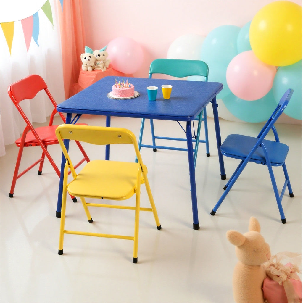 Page Kids’ Folding Table & Chair Set, 5-Piece, Multi-Color