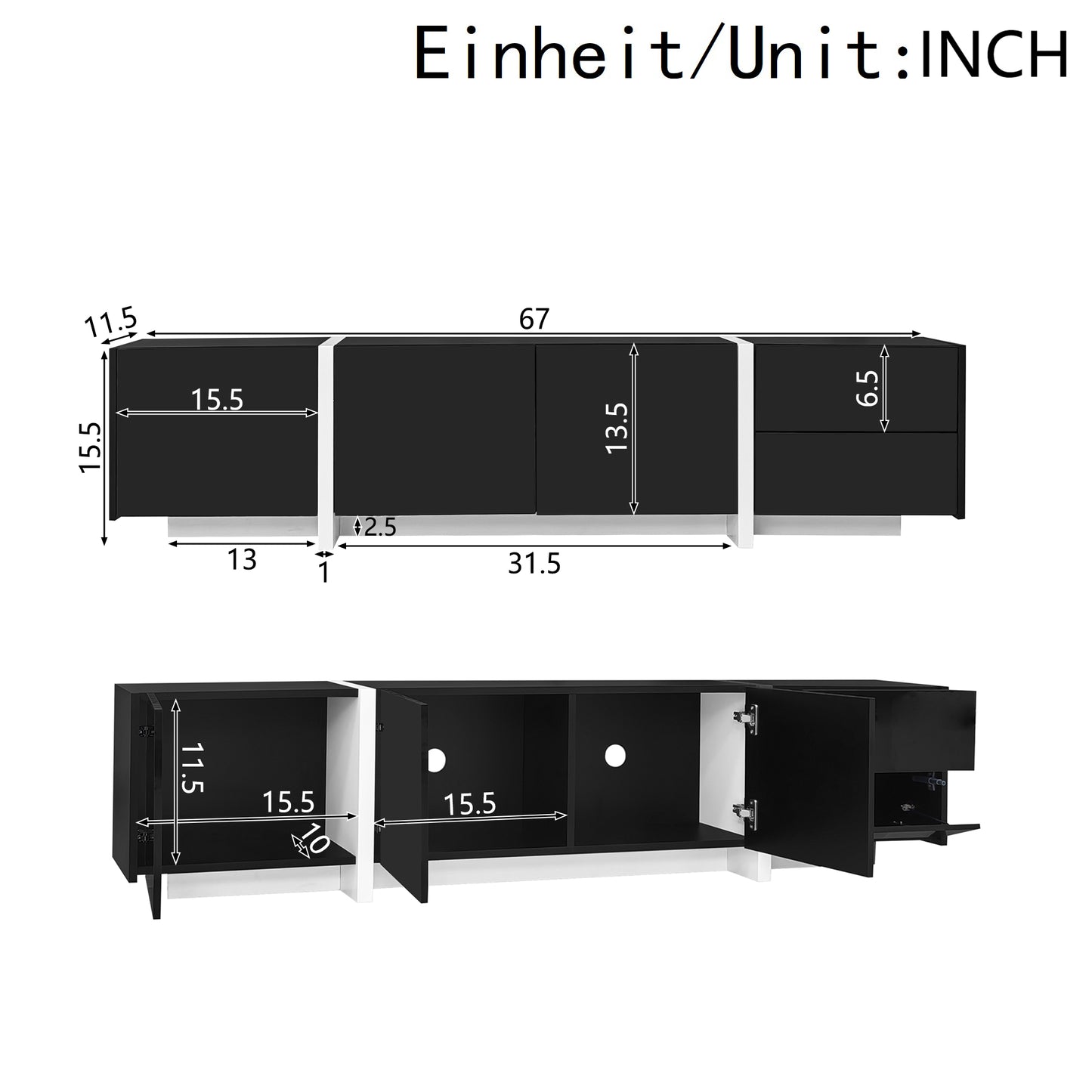 Vantis High Gloss TV Stand with LED Lighting, Black