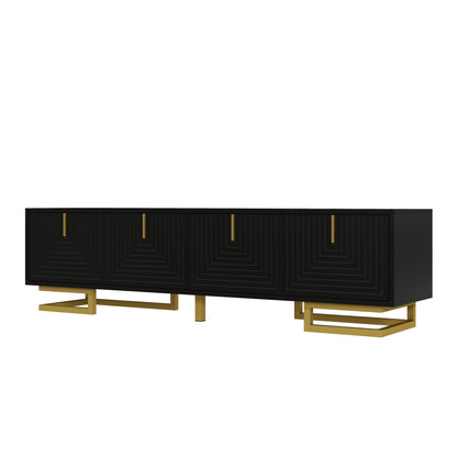 Meridian Geometric TV Stand with Gold Accents, 63", Black