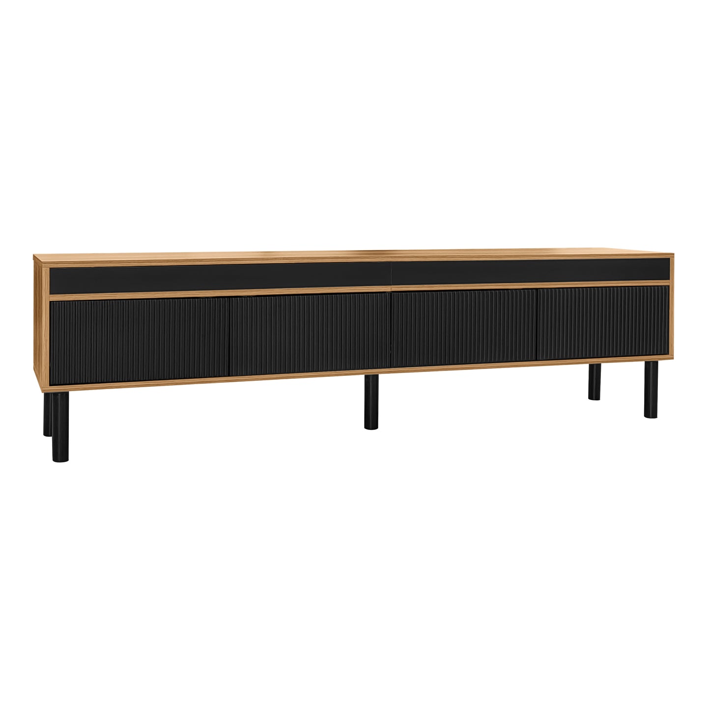 Norden Modern Wood TV Stand with Four-Door Storage, Black and Natural