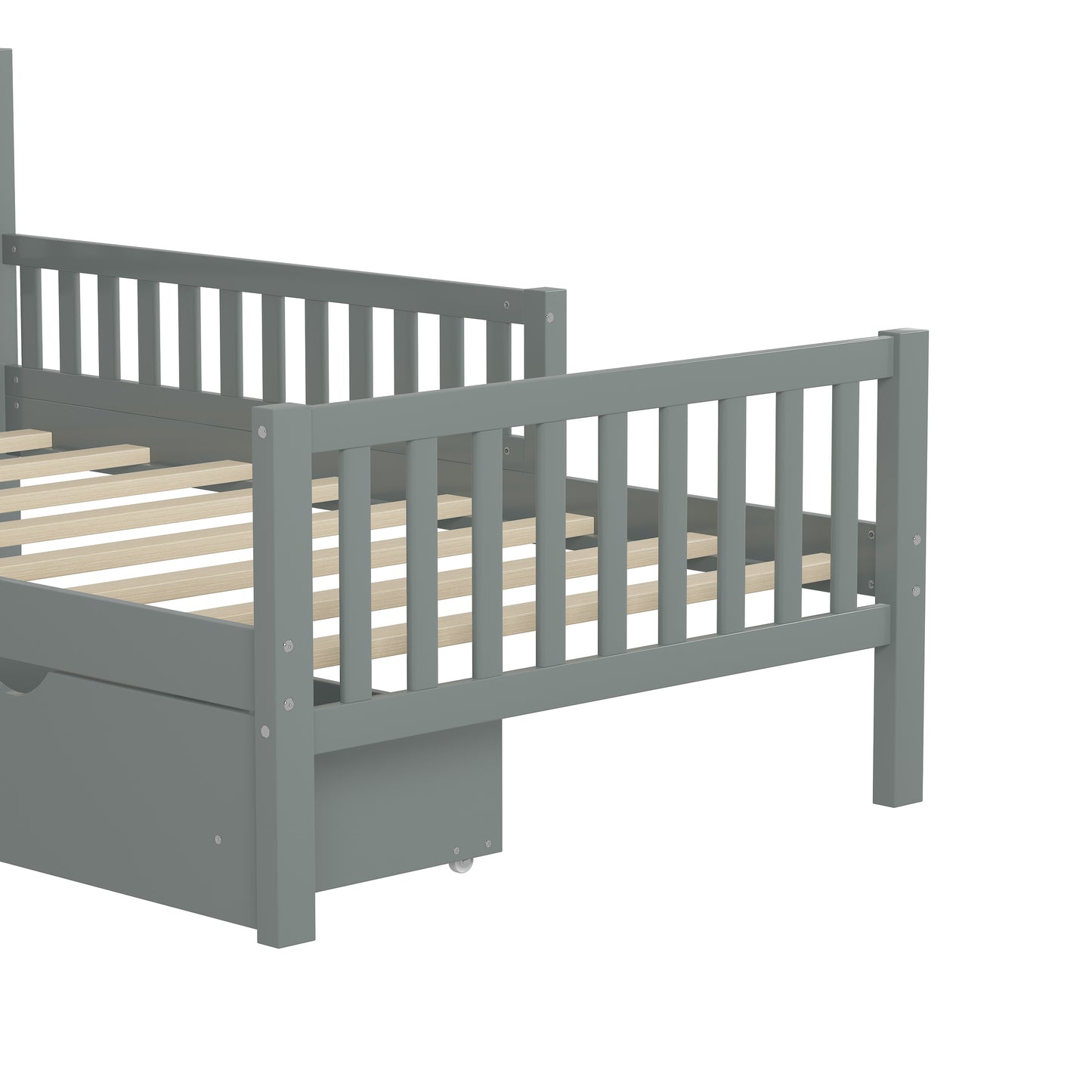 Rowan Wood Platform Kids Bed with Storage Drawers, Twin, Grey