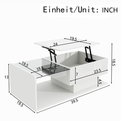 Mirella High-Gloss Lift-Top Coffee Table with LED Accent Lighting, White