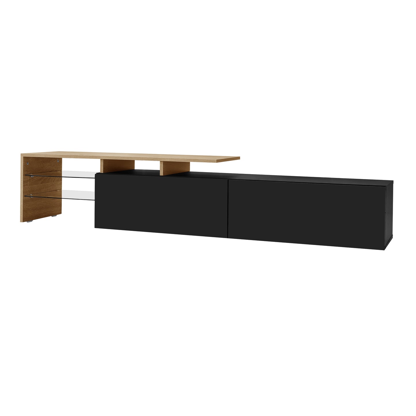 Oden Modern LED TV Stand with Storage Drawers, Black and Natural