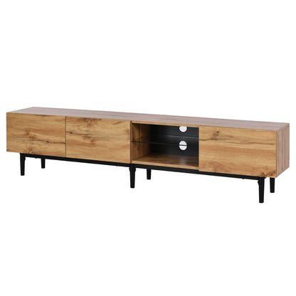 Hollin Modern TV Stand with LED Lighting, Brown Wood-Look