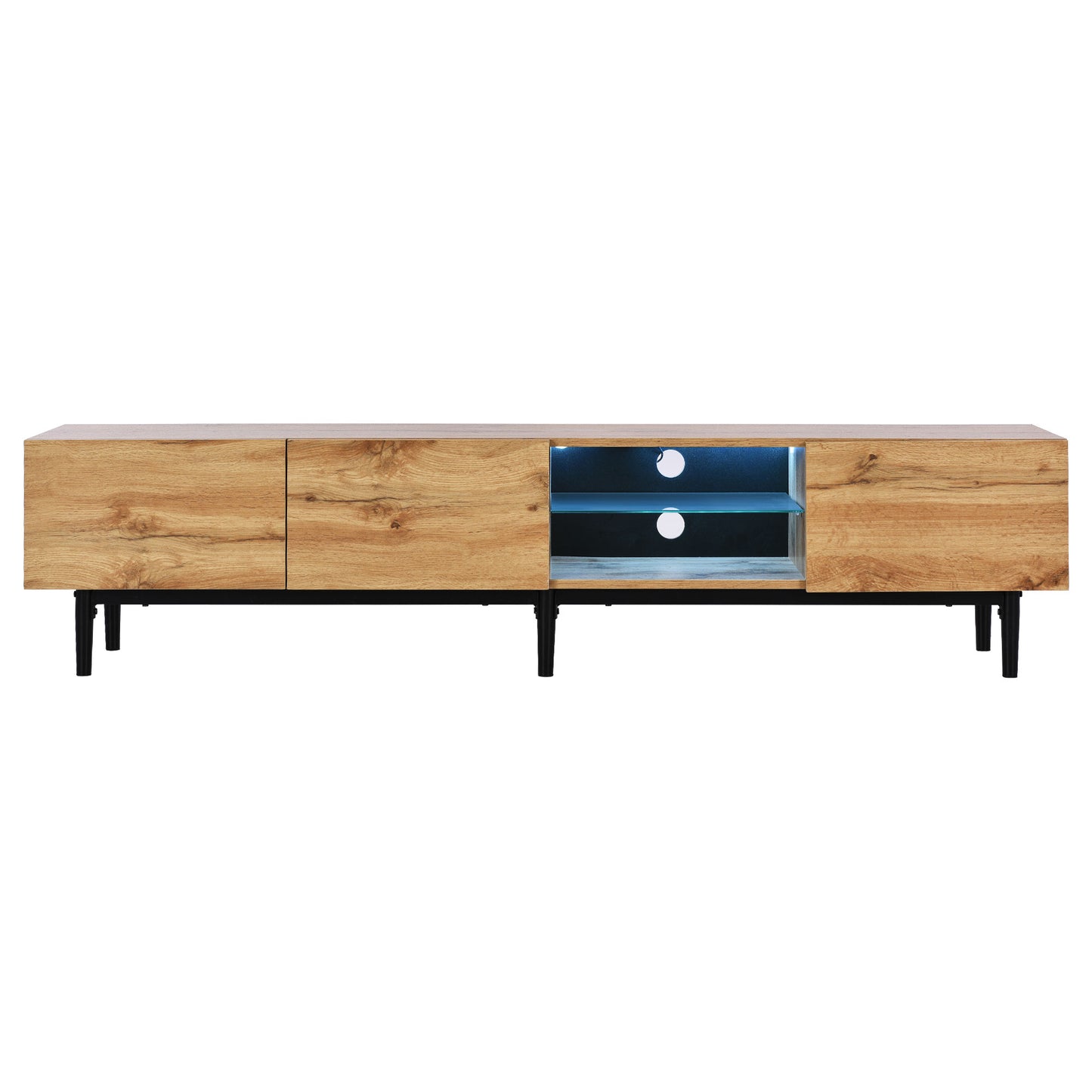 Hollin Modern TV Stand with LED Lighting, Brown Wood-Look