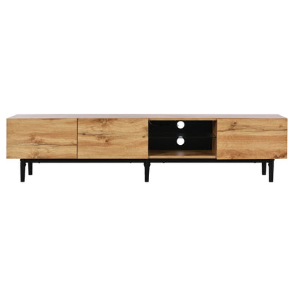 Hollin Modern TV Stand with LED Lighting, Brown Wood-Look