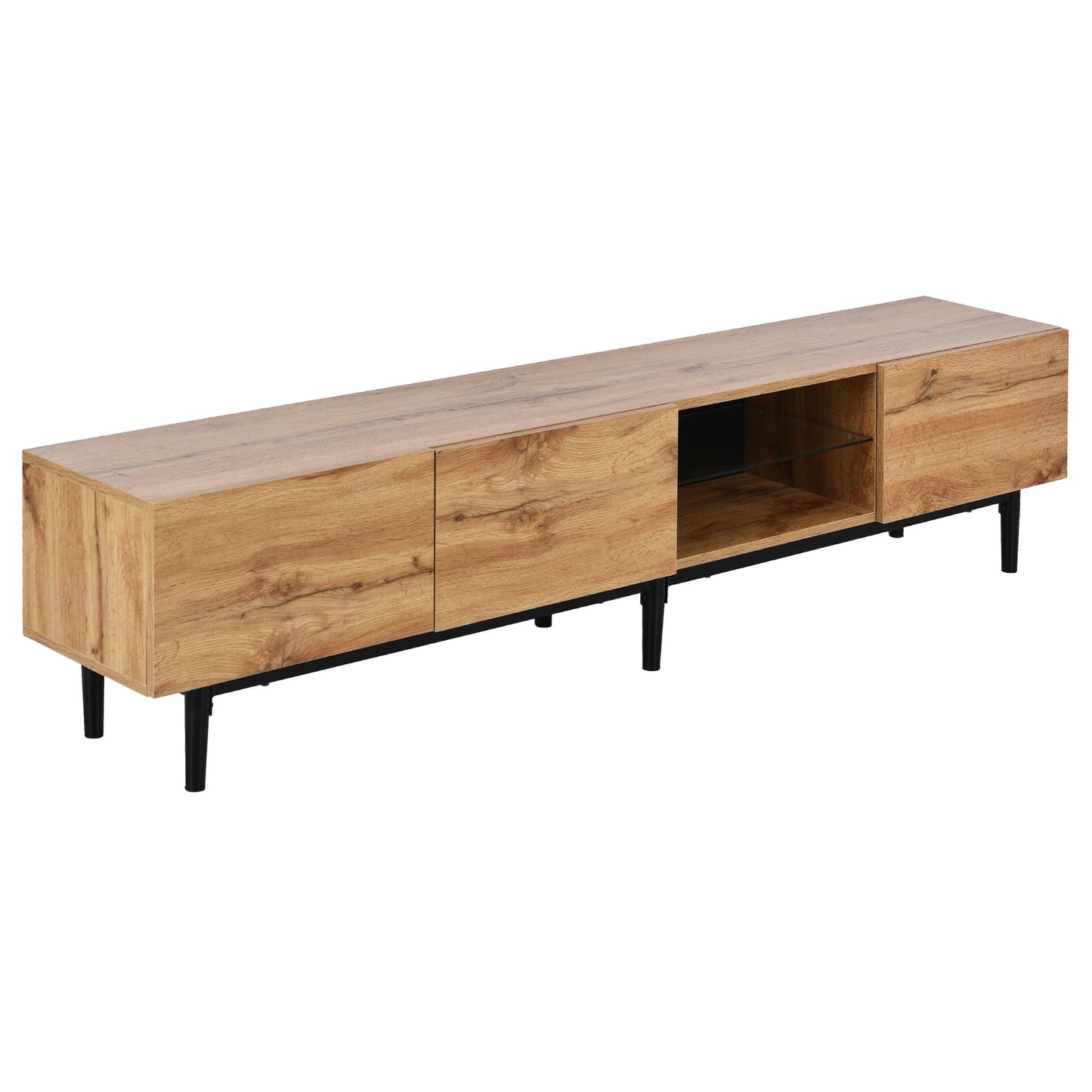 Hollin Modern TV Stand with LED Lighting, Brown Wood-Look