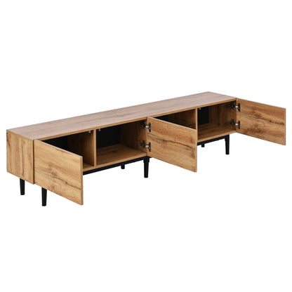 Hollin Modern TV Stand with LED Lighting, Brown Wood-Look