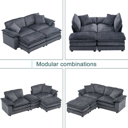 Everett Modular Sofa Set with Ottomans, Grey Corduroy