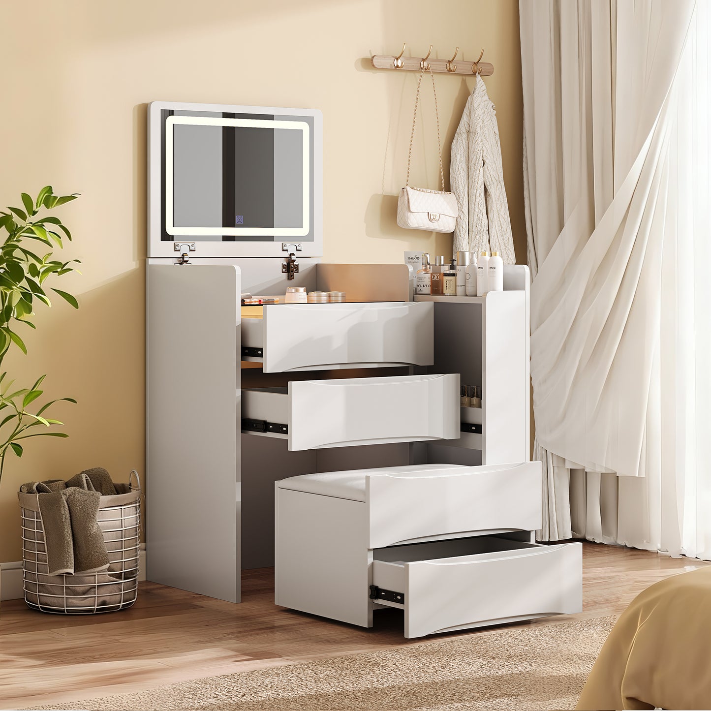 Elowen Makeup Vanity Desk Set, White