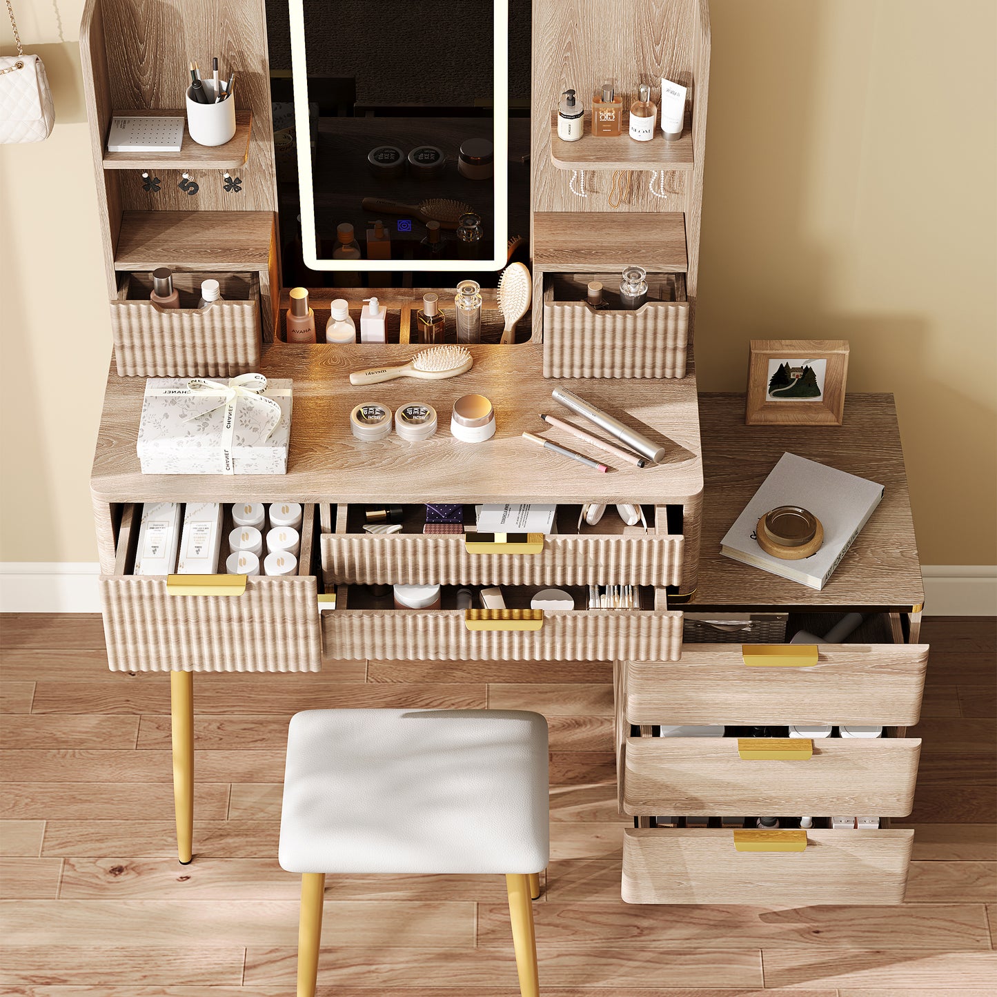 Celeste Makeup Vanity Set, 39.37", Light Wood