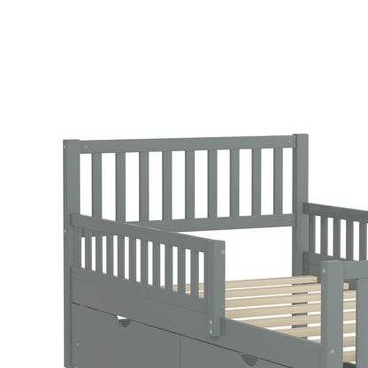 Rowan Wood Platform Kids Bed with Storage Drawers, Twin, Grey
