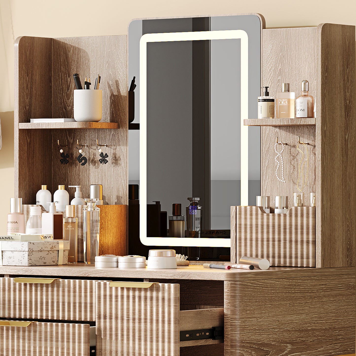 Aurelia Makeup Vanity Desk Set, Warm Brown