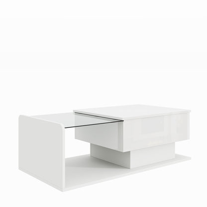 Mirella High-Gloss Lift-Top Coffee Table with LED Accent Lighting, White