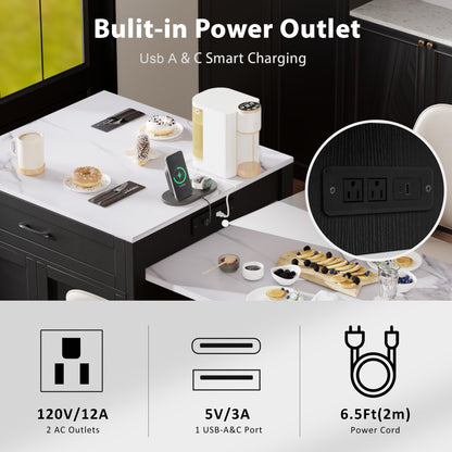 Kinsey Kitchen Island with Extendable Dining Table, Black