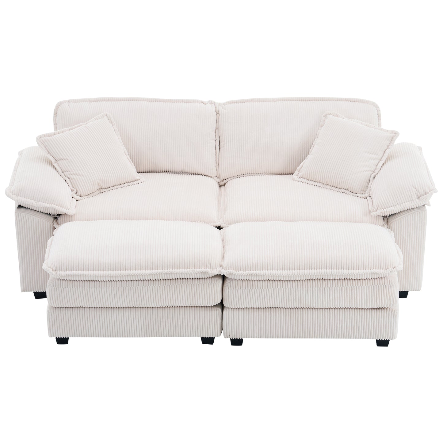 Everett Modular Sofa Set with Ottomans, Beige Corduroy